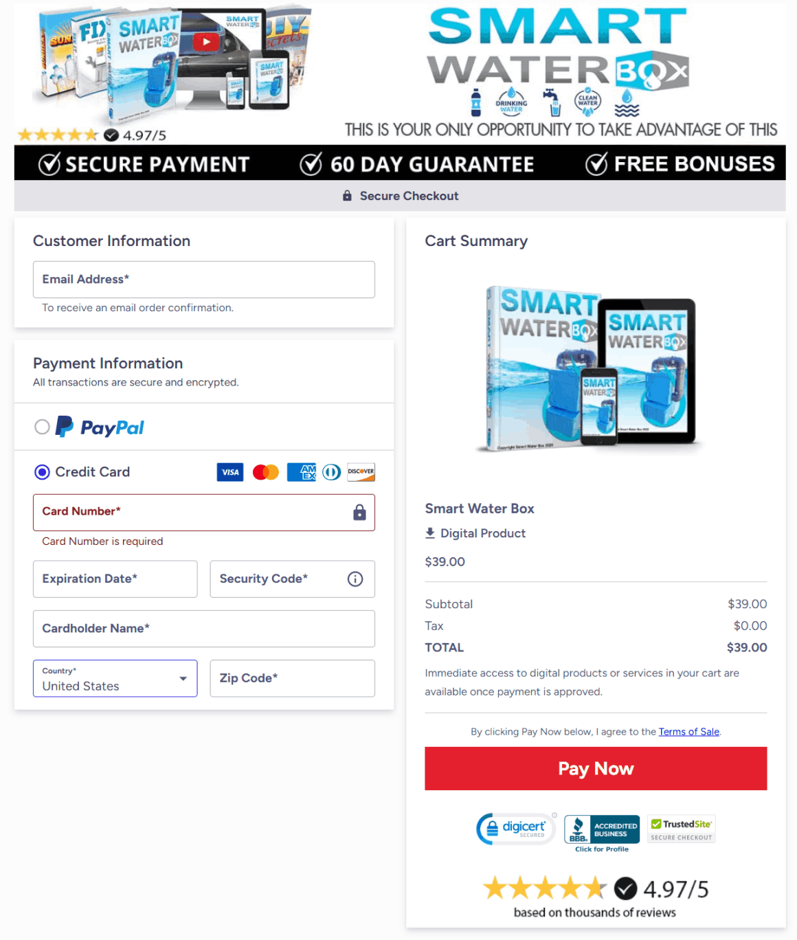 Smart Water Box official website secure checkout page