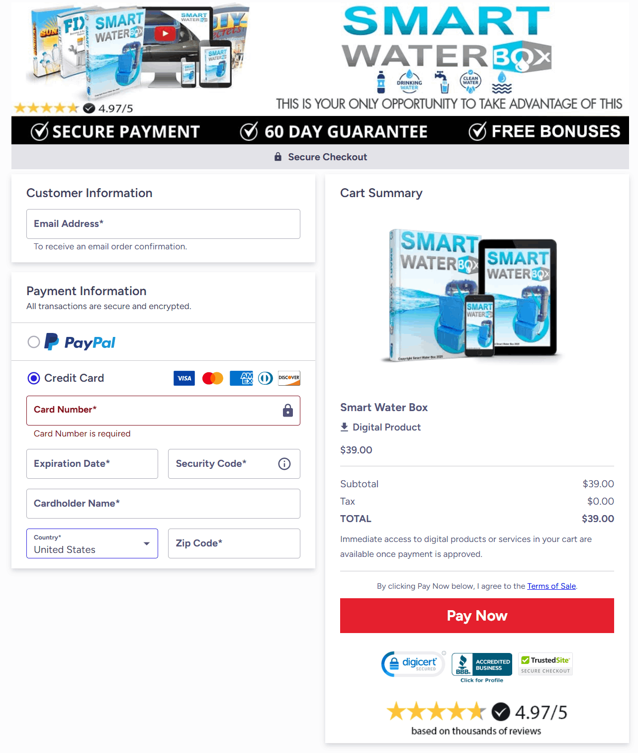 Smart Water Box Secure checkout digital product online